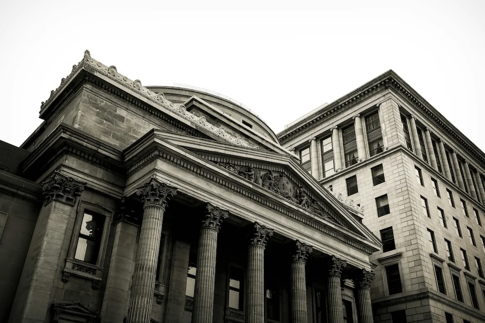 Bank building representing core banking modernization work