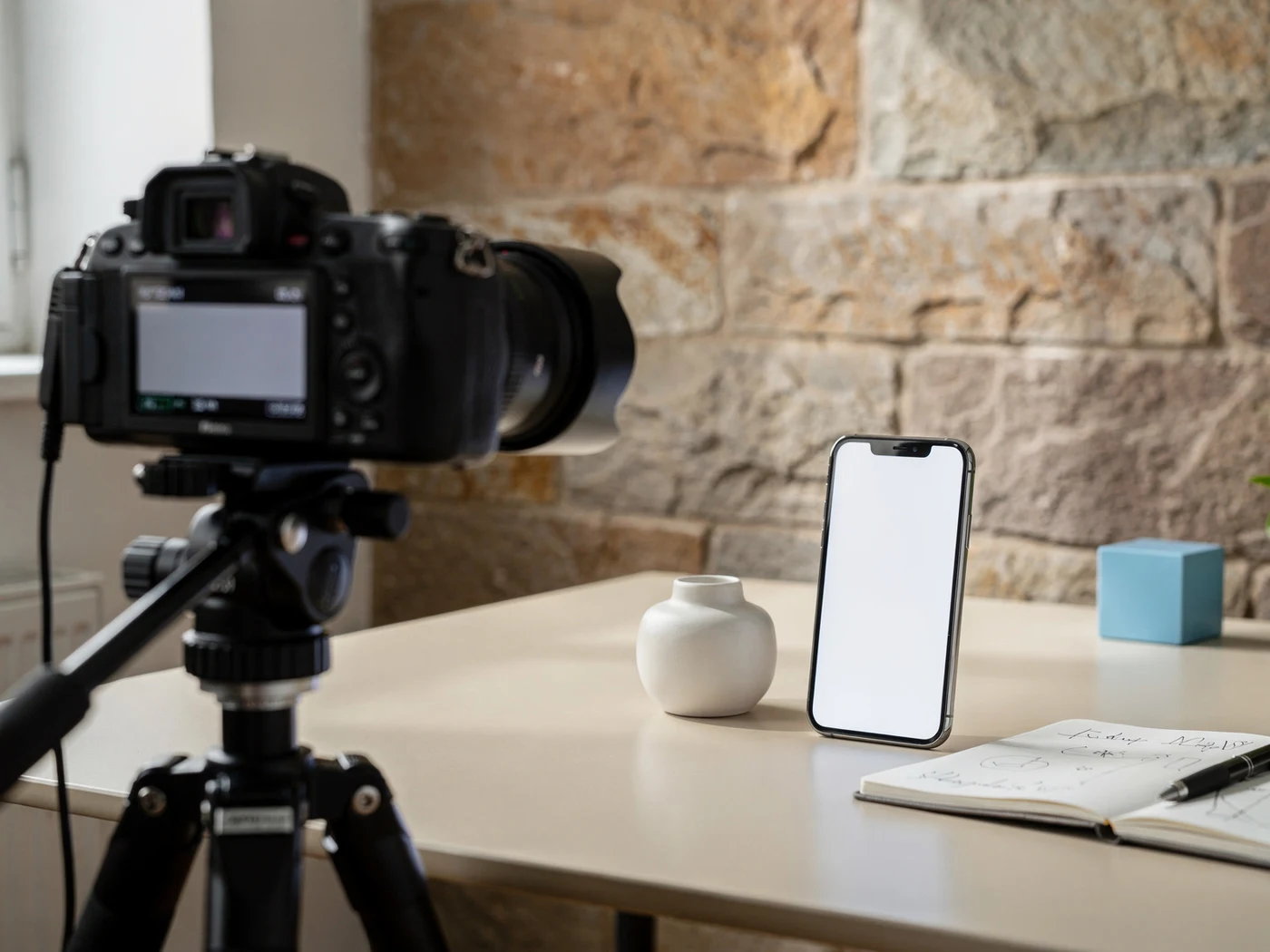 Kamera og produkt klargjort for et kommersielt videoopptak